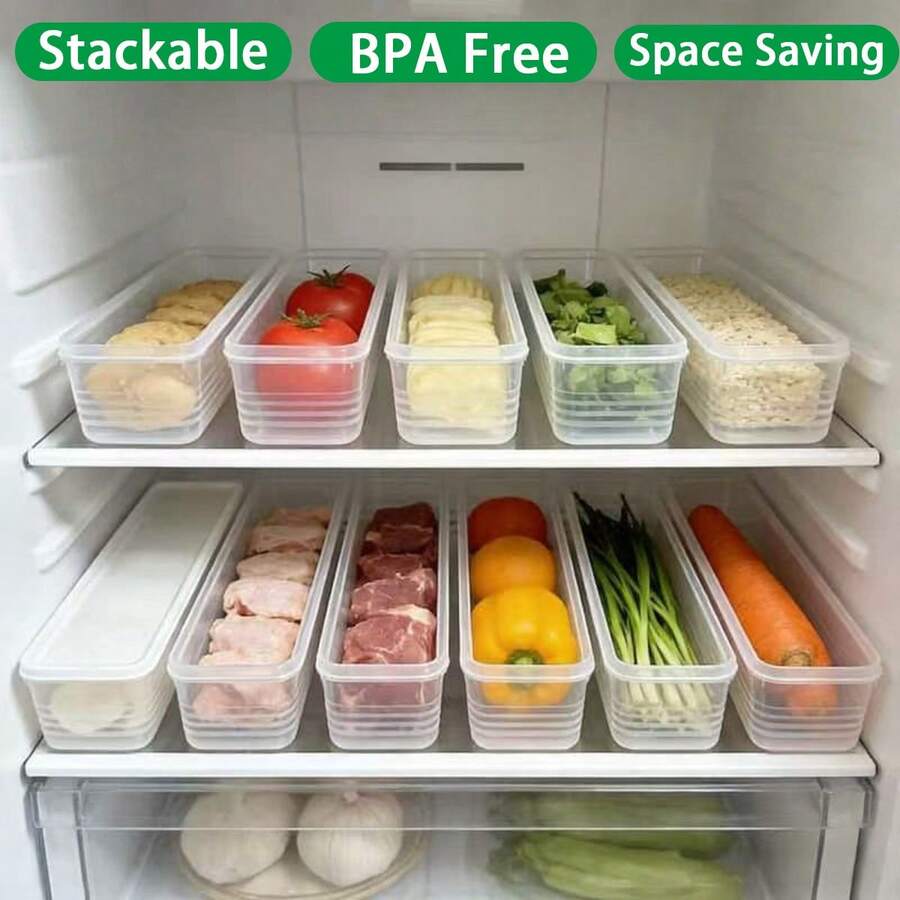 4pcs Rectangular Clear Plastic Food Storage Containers, Stackable Refrigerator Organizer Boxes, Suitable For Vegetables, Fruits, Meat, Fridge And Cabinet