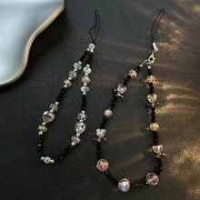 女款黑色細珠項鍊，暗甜酷風小眾設計，配幻彩刻面水晶愛心吊墜，漸層全息圓玻璃珠頸鍊，OT扣可調長度，Y2K辣妹百搭飾品，適合日常通勤約會，復古龐克風可疊戴或單戴，耐褪色精緻珠寶，適合作禮物或自用 - 彩色 - 查看 1