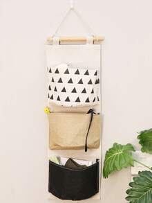 Plaid Linen 3-Pocket Hanging Storage Bag, Over-The-Door Organizer, Minimalist Fashion Hanging Pocket Storage Bag, Miscellaneous Items Handy Storage Bag, Foldable Storage Hanging Bag,Bedroom Room Decor,Back To School - Multicolor - View 3