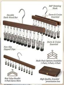 [12 Clips/1 Pack] Japanese Modern Minimalist Wooden Multi-Layer Pants Rack, Space-Saving Multi-Layer Wardrobe Storage Rack With Adjustable Non-Slip Clips, 360° Rotating Hooks, Wind-Resistant Drying Rack, Suitable For Skirts, Jeans, Shorts, Socks, Hats, College Dorm Essentials, Wardrobe Organizer, Outdoor Camping, Travel, Cruise, Multi-Functional Large Capacity Space-Saving Storage Rack, Strong Non-Slip Pants Clips, Wardrobe Organizer, Multi-Functional Hanging Pants Rack, Home Storage Organizer, Laundry Room Accessories, Strong Load-Bearing Clips, Anti-Fall, Bathroom, Apartment Essentials, Hanging Hooks, Clothes Rack - Multicolor - View 6