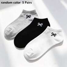 5/10 Pairs Women's Short Socks, Bowknot Candy Color Short Socks, Simple And Comfortable, Random Color - Multicolor - View 7
