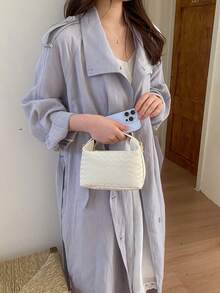 法式高端女款編織包 2026新款西式餃子包，小眾紋理通勤包，百搭手提包 - 白色 - 查看 4