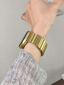 Huastonband 1件磁吸式不鏽鋼金屬手錶錶帶，相容於 38mm/40mm/41mm/42mm/44mm/45mm/49mm/46mm，適用於 Ultra/SE/S10/S9/8/7/6/5/4/3 系列。佩戴舒適，適合四季。智慧手錶配件錶帶，女性夏季海灘、派對、母親節、畢業季、返校學生同學禮物配件 - 金色 - 查看 5