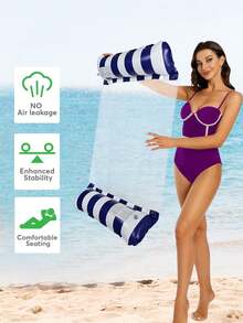 Striped Mesh Inflatable Water Hammock Float, Dual Air Pillow Support Floating Lounge Chair, Foldable Portable Adult Water Float, Suitable For Summer Swimming Pool, Beach, Lake - Multicolor - View 9