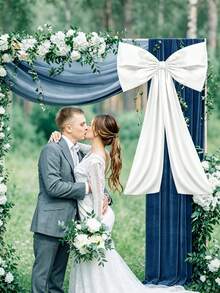 1Pc Oversized, Glossy Black Satin Bow With Long Ribbons; A Modern, Minimalist, Luxurious Gothic Decoration Suitable For Birthday Parties, Gift Wrapping, Balloon Arches, Wedding Cars, And Holiday Decorations. - 白色 - 查看 4