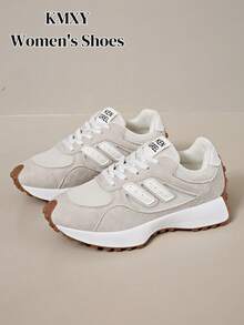 Sepatu Sneakers Wanita Nyaman dengan Tali - Sepatu Kasual Multifungsi Ringan, Sol Karet Anti Selip, Cocok untuk Semua Musim - Krem - View 6