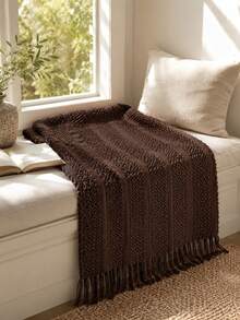 1pc Solid Color Knitted Blanket, Nordic Style Tassel Design Soft Blanket, Office Nap Blanket, Bed Cover, Sofa Throw, Suitable For Daily Use - Twisted Towel Coffee - View 6