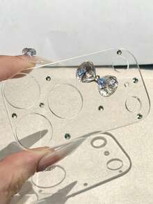 1pc Shiny Rhinestone Bow Pearl Transparent Camera Lens Protector, Compatible With IPhone 17 Pro Max 17 Pro, Y2K Girl & Women Fashion Luxury Full Coverage HD Glass Lens Protector Cover - Bow - View 1