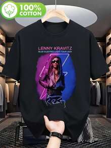 Men T Shirt,Printed Lenny Kravitz Pattern,Soft,Casual Fit,Short Sleeve,Round Neck,Vibrant Anime-Style Design,Perfect. - 黑色 - 查看 1