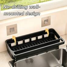 1pc Wall-Mounted Kitchen Storage Rack With Sponge Holder And Dish Rack - Durable PP Plastic Space-Saving Sink Organizer, Suitable For Sponges, Soap, Towels - Install On Faucet, Modern Design, Kitchen Sink Accessory - Multicolor - View 6