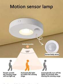 1pc LED Rechargeable Small Spotlight, No Electricity Required Wall Light With Motion Sensor, Night Light Function, Adjustable Ambient And Shadow Light, Supports 3-Color Dimming/Magnetic Installation/Sensor Mode Or Full Brightness Mode Switchable, Suitable For Kitchen Lighting, Display Cabinet/Wardrobe/Cabinet Lighting (Battery Capacity 400mAh) - Round Cat's Eye Lamp - View 12