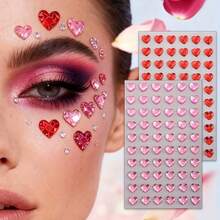 2 piezas de pegatinas de strass 3D para la cara, patrón de corazón con ojo rasgado, colores brillantes, decoración de maquillaje para fiesta, duraderas, estilo Y2K, para Navidad, San Valentín y festival de música, decoración con brillo para cara, Body, uñas y cabello - Multicolor - Ver 7
