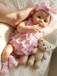 1 Pc 13 Inch Meadow Reborn Baby Girl Soft Silicone Doll With 2 Styles To Choose Lifelike & Anatomically Accurate Ideal Gift And Collectible - Multicolor - View 3