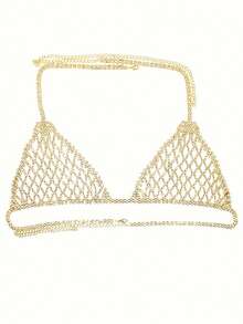 Sexy Mesh Rhinestone Bikini Set, Bling Crystal Embellished Bra And Shorts For Nightclub, Evening Party And Dance - Golden - View 2