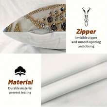 1 Stück eleganter vergoldeter Blatt-Strass-Muster Kissenbezug, Kunststickerei-Optik Muster Kissenbezug, moderner luxuriöser weicher Dekorationskissen, maschinenwaschbar, weiches Stoffmaterial, geeignet für Geschenk-Käufer (Kissenfüllung nicht enthalten) - Verschiedenfarbig - Übersicht 8