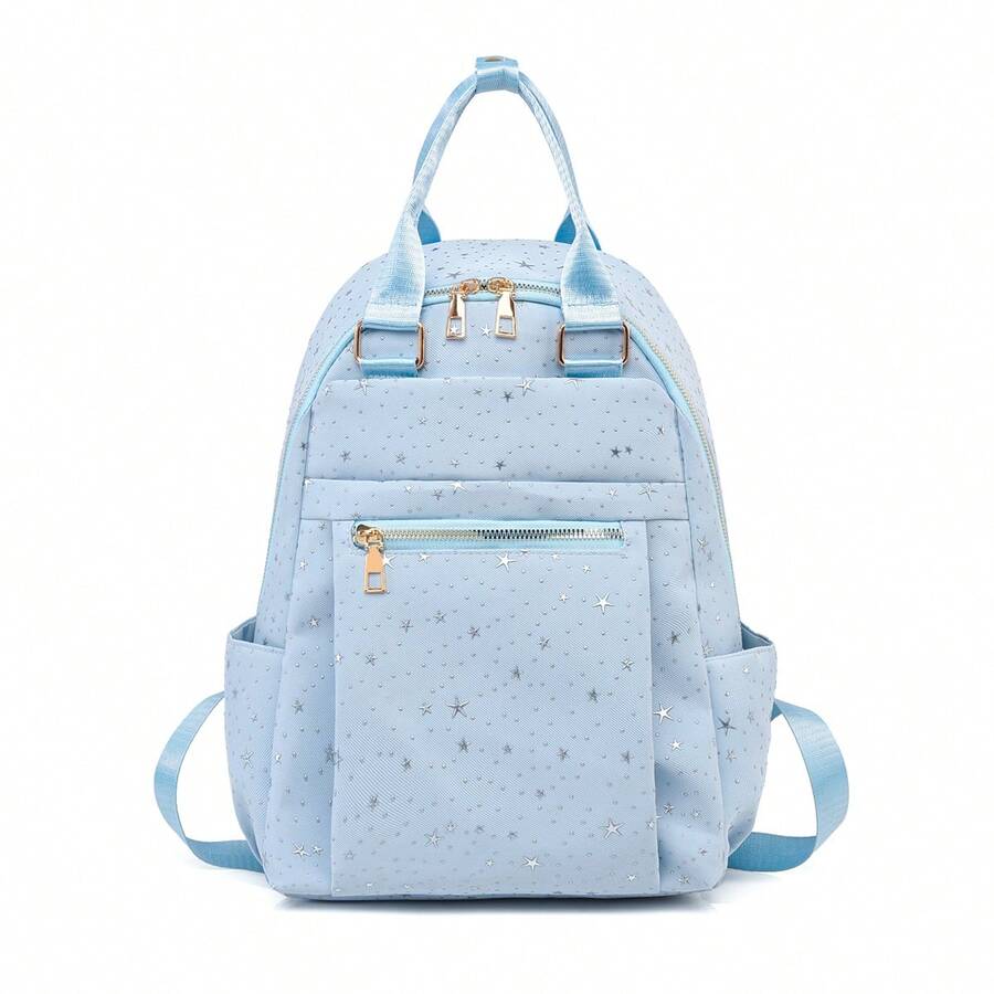 LECEY Women's Diamond Quilted Embroidered Backpack - Blue - View 1