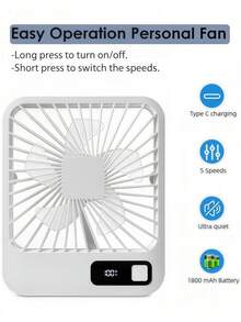 5-Speed 180° Foldable Desk Fan, Desktop & Hanging Dual Use, Quiet USB Rechargeable, Multi-Angle Airflow For Home, Office & Outdoor - 彩色 - 查看 5