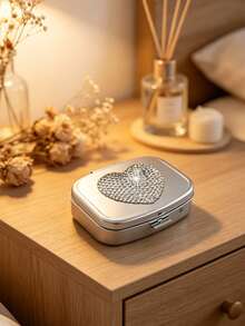 Shiny Rhinestone Pill Box, Fashion Heart-Shaped Rhinestone Pill Box, Mini Compartment Pill Box, Travel Pill Box Container, Suitable For Vitamins, Supplements And Other Small Items, Perfect For Daily/Outdoor/Travel - Multicolor - View 9