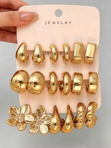 6-18Pcs Women's Fashion Elegant Metallic Multi- Earring Set, Suitable For Daily Casual Wear - Gold - View 1
