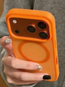 Funda protectora trasera de lujo con carga inalámbrica magnética, acabado mate, diseño de bloques de color caramelo, a prueba de golpes y arañazos, compatible con iPhone 17 Pro, 16, 15, 14, 13, 12, 11 Pro Max, 16, 15, 14 Plus, protección total contra caídas - Naranja - Ver 1