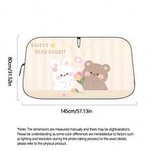 1pc Cute Bear & Rabbit Car Sun Shade, Universal Summer Car Sun Visor, Heat Insulation & UV Protection, Double Ring Front Windshield Sunshade - One Size Fits All - View 8