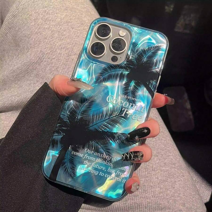 1pc Fashion New Premium Water Ripple Coconut Phone Case, Compatible With IPhone 17 Pro Max 17 Pro 17 Air 17 16 15 14 Plus 13 12 Pro Max 11, Stylish Shockproof Back Cover - Blue - View 1