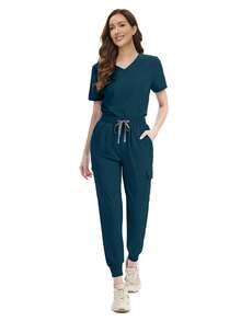 Women's Doctor/Nurse Uniform Set, Hospital Operating Room Scrubs, Beauty SPA Uniform - Teal Blue - View 6