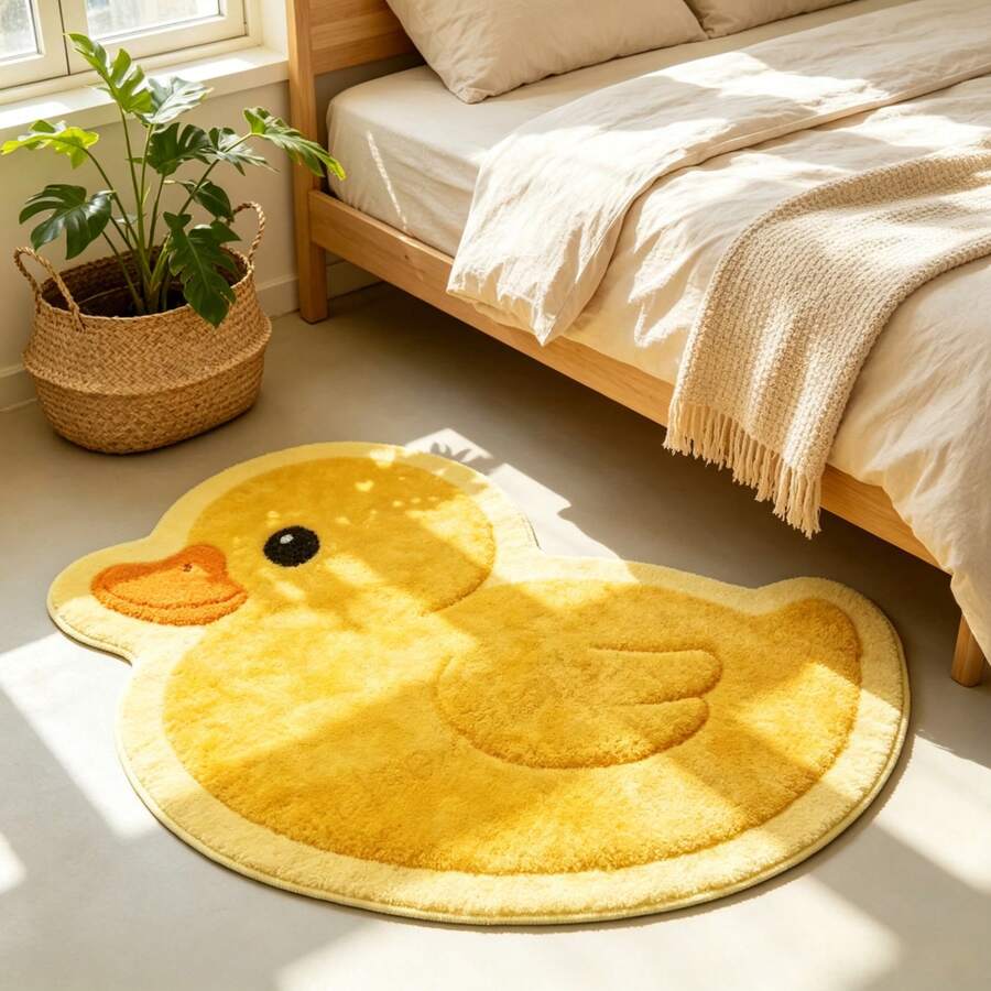 1pc Thick Plush Duck Shaped Rug, Faux Wool Material, Suitable For Autumn/Winter, Decorative Carpet For Bedroom, Living Room, Home Decor, Washable - Multicolor - View 1