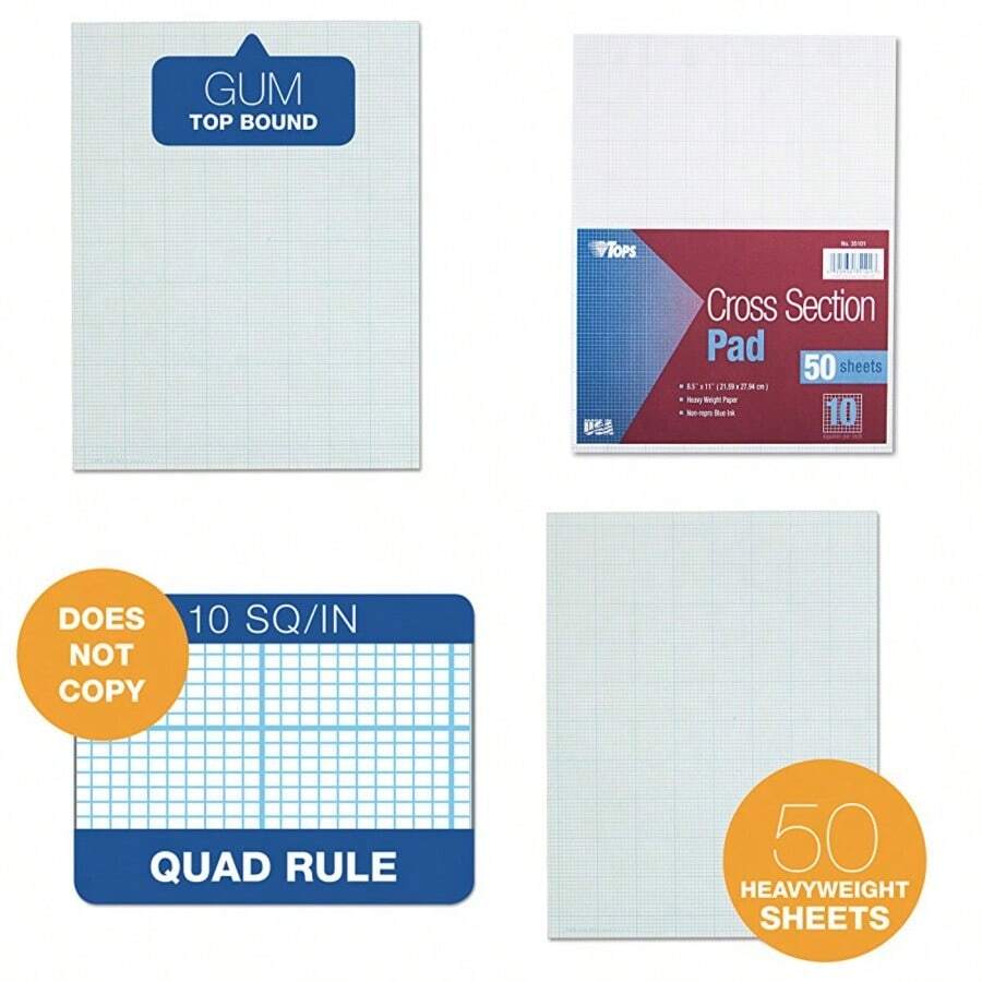 Cross-Section Pads, 8-1/2" X 11", Glue Top, Graph Rule 10 X 10,50 Sheets (35101 - White - View 1