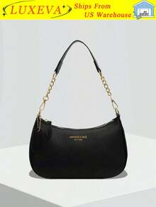 This Fashionable, Classic & Versatile Letter Graphic Design Solid Color Bag, Crescent-Shaped Underarm Bag, Suitable For Office, Shopping, Commuting - 黑色 - View 11