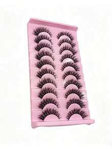 10 Pairs European Style 3D Full Strip Hard Band Eyelashes, Voluminous Natural Look - View 5