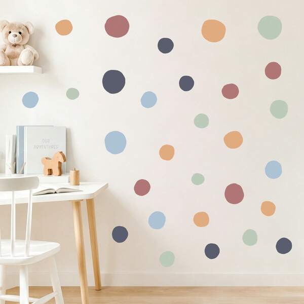 1/2/4pcs Boho Polka Dot Wall Stickers, Removable Neutral Color Wall Decals, Watercolor Dots Wall Art For Nursery, Kids Bedroom, Living Room, Peel And Stick Wall Decor