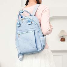 LECEY Women's Diamond Quilted Embroidered Backpack - Blue - View 2