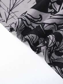 秋季配色拼接派對夜店風街頭修身長洋裝 高領網紗長袖印花透視洋裝 - 灰色 - 查看 5