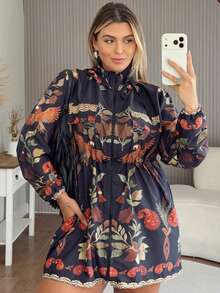 Plus Size Printed Windbreaker Jacket, Plus Size Parka, Nylon Blouse - 21 - View 1