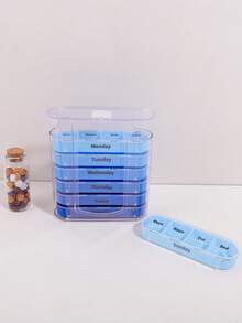 1pc 28 Grid 7 Day Pill Box, Blue Gradient A Weekly Pill Storage Box, Fashion Pill Box For Vitamins, Medicine Storage - Blue - View 3