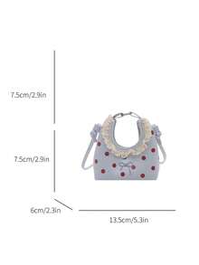 Mini Small Bag, Fashion Lace Ruffle Crescent Moon Handbag, Stylish Chic Red Crossbody Small Bag - Blue - View 2