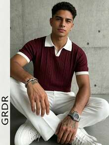 GRDR Men's Lightweight Seagull Collar Solid Color Short Sleeve Knit Sweater, Suitable For Summer Outings, Essential For Fashionable Styling - Red Violet - View 4