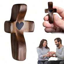 Christian Wooden Cross Set 3/6/10/20 Pcs – Handheld Prayer Cross My Heart, Encouragement Gift To Relieve Anxiety, Inspirational Easter Day Gift For Faith - Brown - View 8