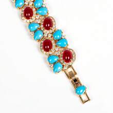 1pc 19.5cm Vintage Bohemian Style Cuff Bracelet, Double Layer Design, Detachable Extender Clasp, Adjustable Length, Turquoise Inlaid, Suitable For Women's Casual Daily And Banquet Wear Jewelry, Gift - Colorful - View 8