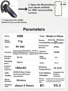 29 小时音乐播放时间，180 小时待机时间，无线免提耳机，带麦克风，支持双设备连接，轻巧入耳式无线商务运动耳机，专为办公室、卡车司机、驾驶员设计 - USB 充电 - 黑色 - 查看 13