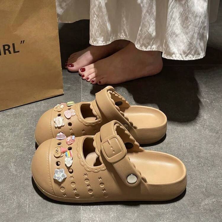 Korean Style Ins Gentle Versatile Minimalist Clog Hole Shoes Casual Cute EVA Breathable Comfortable Spring Summer Daily Outdoor Beach Sandals - Khaki - View 4