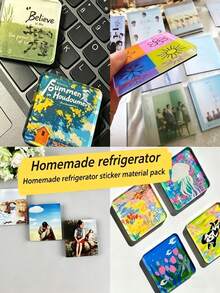 DIY Refrigerator Magnet Making Kit | Transparent Acrylic Square Blank Pieces | Fashionable Handmade Gift Materials - DIY Refrigerator Magnet Material Kit - View 5