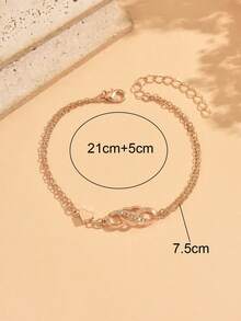 1 buah Gelang Kaki Tumpuk Hati Tak Terhingga Dua Lapis Modis untuk Remaja Perempuan, Cocok untuk Pantai - Emas - View 4