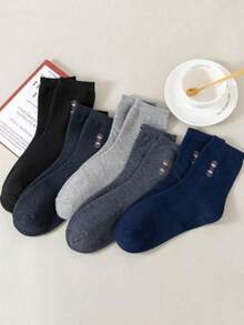 5/10 Pairs (Random Mix) Men's Solid Color & Printed Soft Skin-Friendly Comfortable Classic Casual Business Fashion Multi-Function Mid-Calf Socks, Suitable For Daily Commute 1/5/10/20/Pairs - Multicolor - View 2