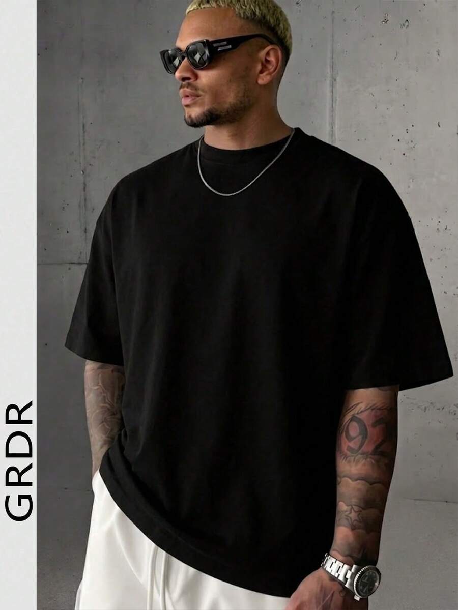 GRDR Men's Solid Color Short Sleeve T-Shirt, Comfortable And Breathable For Summer Wear - Black - View 1
