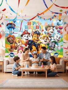 1pc PAW Patrol Theme Backdrop, Featuring Cute Cartoon Characters, New Creative Design, Essential Birthday Party Decoration, Reusable, High-Quality Backdrop, Party Banner And Flag - View 3