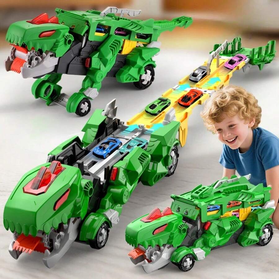 Best-Selling 3-In-1 Transformable Mecha Tyrannosaurus Rex Storage Racing Car, Free Assembly Extendable Track For Enhanced Play Experience, Multiple Cars Synchronized Battle Competition Full Of Fun, Boys And Girls Love It, Exquisite Holiday Gift For Halloween And Birthday Atmosphere - Multicolor - View 1