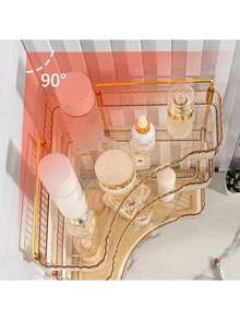 單角浴室檯面收納盒,適用於90°角落,可用作臥室梳妝台托盤、化妝品收納架、浴室檯面、廚房香料架和香水瓶托盤。適合假期海灘、大容量、返校季、臥室裝飾 - 無色 - 查看 9