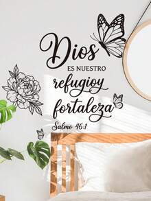 1pc Minimalist Sketch Floral Butterfly English Phrase Wall Decor Sticker, Removable Room Decoration Wall Decal For Bedroom, Living Room, Study - 1PC - View 2